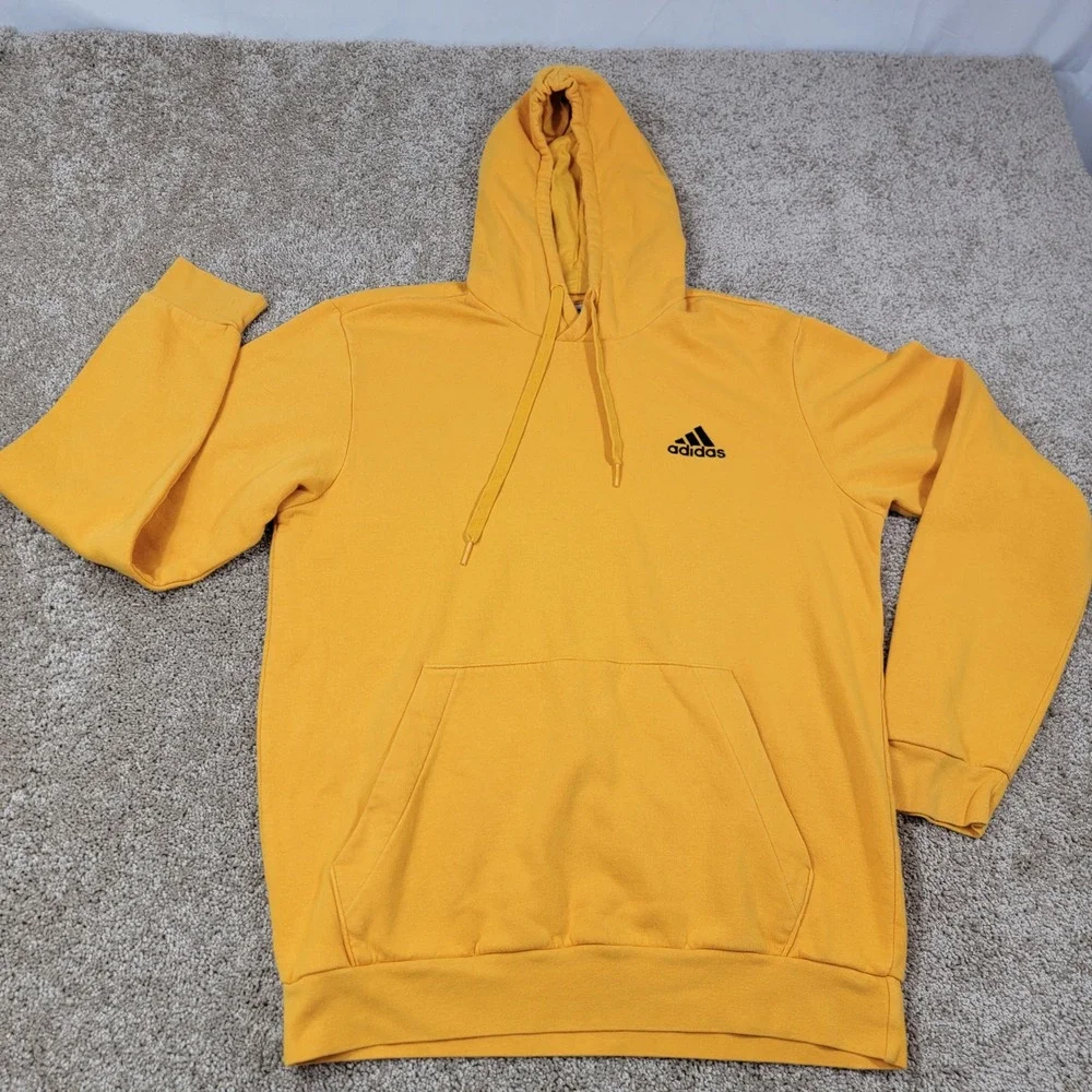 Adidas Mens Hoodie Pullover Sweatshirt Yellow Training Activewear